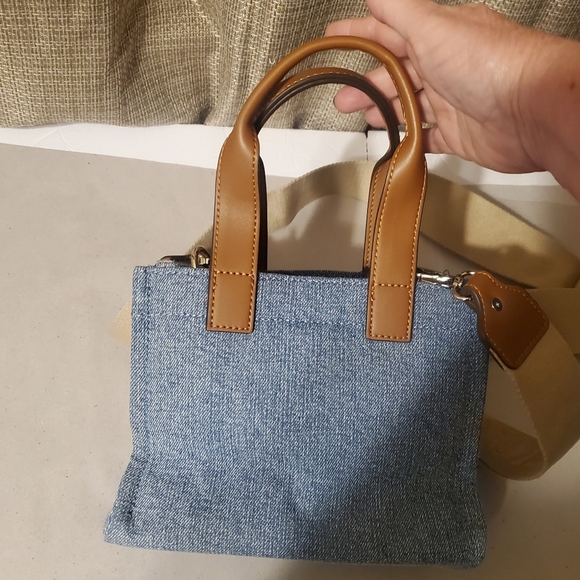 TRUE RELIGION BLUE DENIM MINI TOTE. WITH WIDE STRAPES CROSSBODY. - Picture 6 of 8